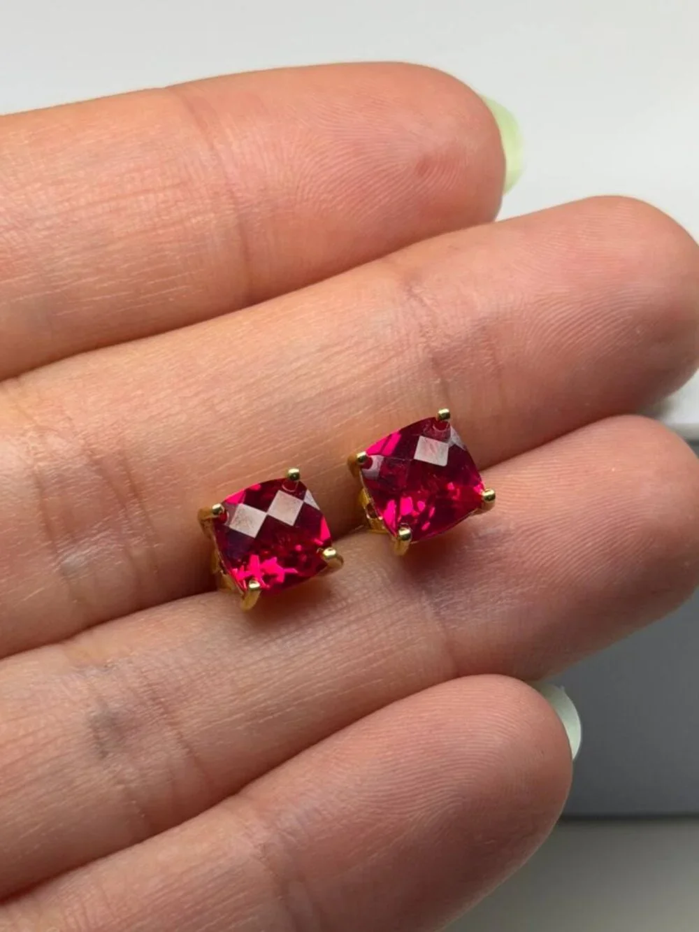 18K Gold Ruby Earrings 3-carat Red Ruby Square Stud Earrings